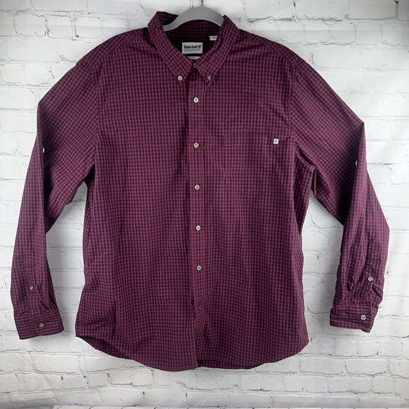 Timberland Shirt Men's XXL Check Regular Fit Long Sleeve Button Up Red White - Picture 2 of 11